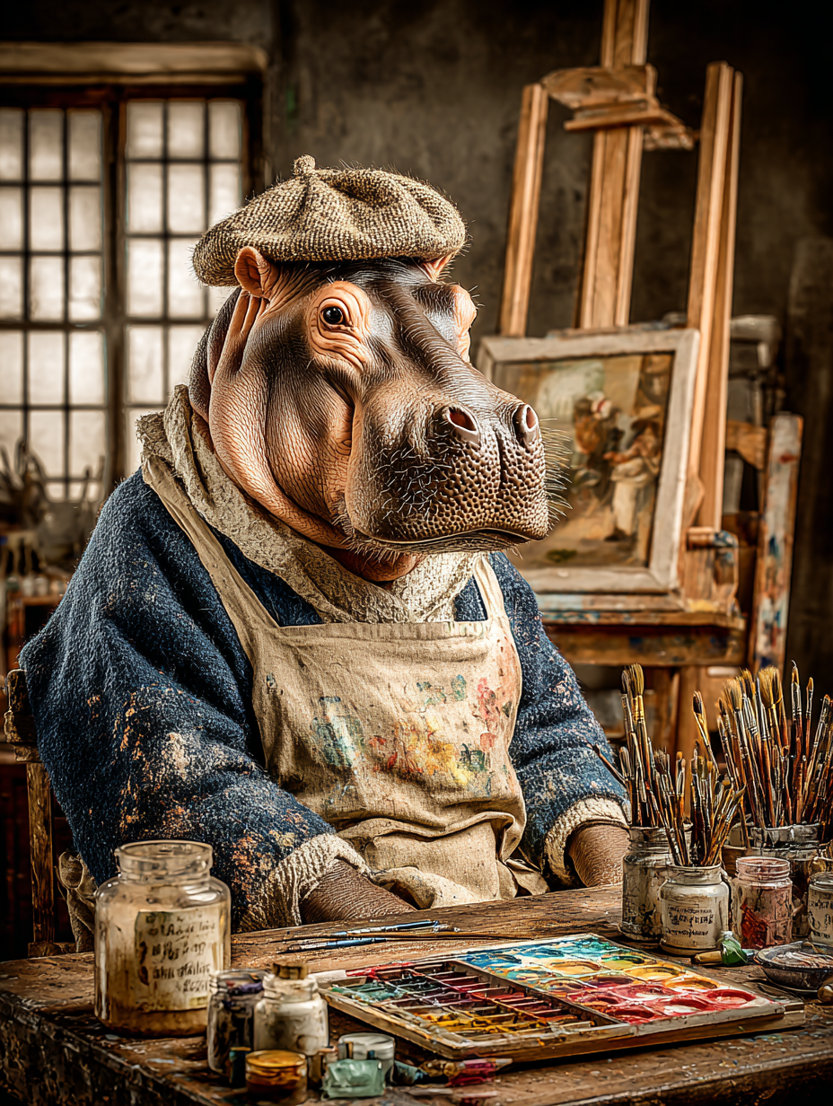 Artist Hippopotamus Digital Download Wall Art