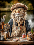 Artist Maine Coon Cat Digital Download Wall Art