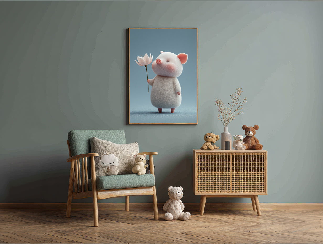 Baby Room Flowers Pig 1 Digital Download Wall Art