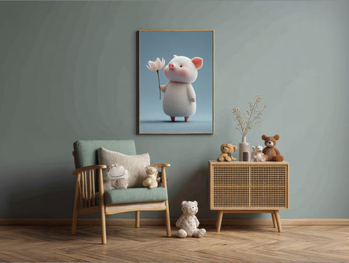 Baby Room Flowers Pig 1 Digital Download Wall Art
