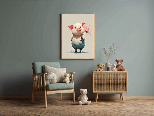 Baby Room Flowers Pig 2 Digital Download Wall Art