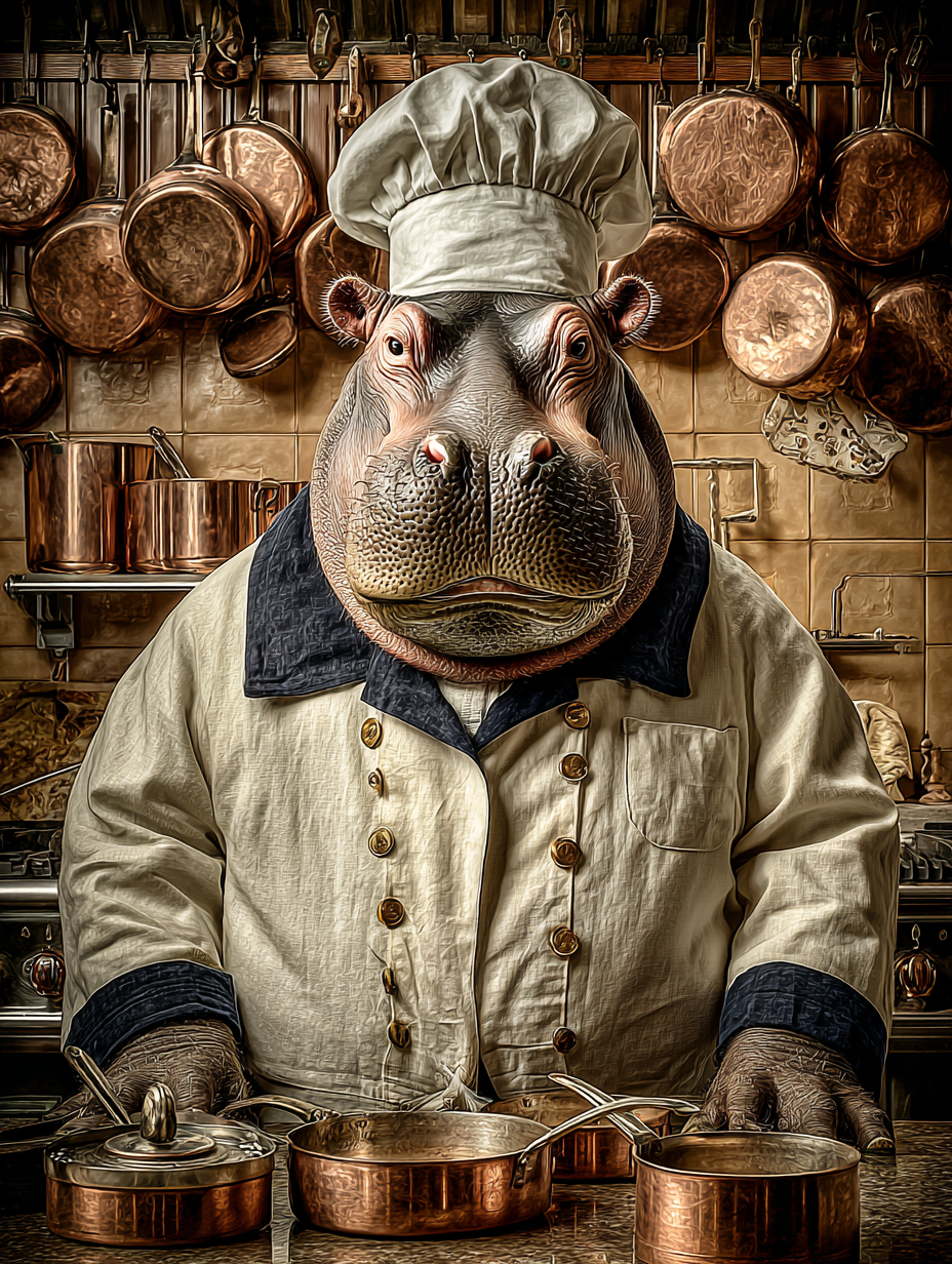 Chef Hippopotamus Digital Download Wall Art
