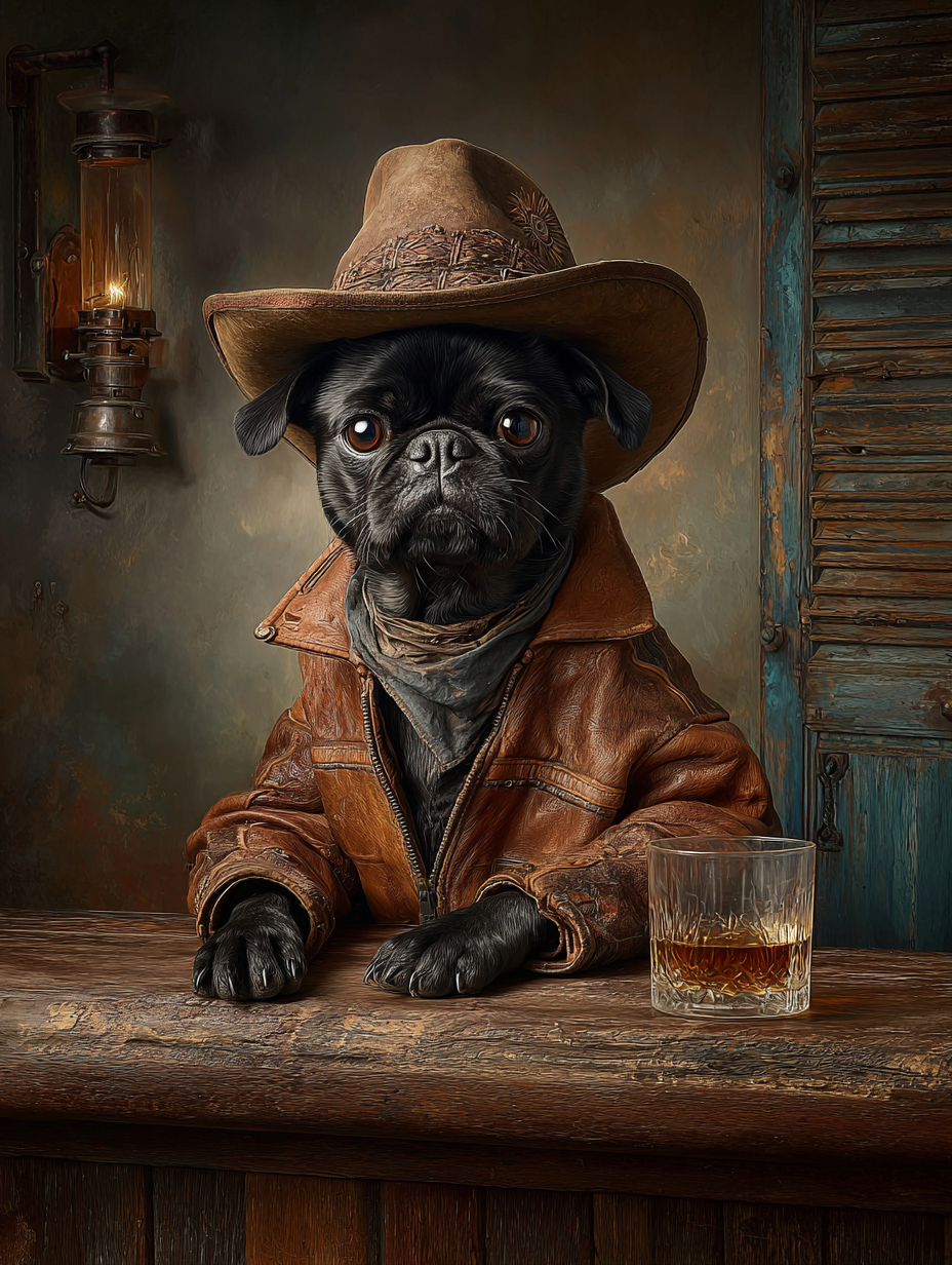 Cowboy Black Pug Digital Download Wall Art