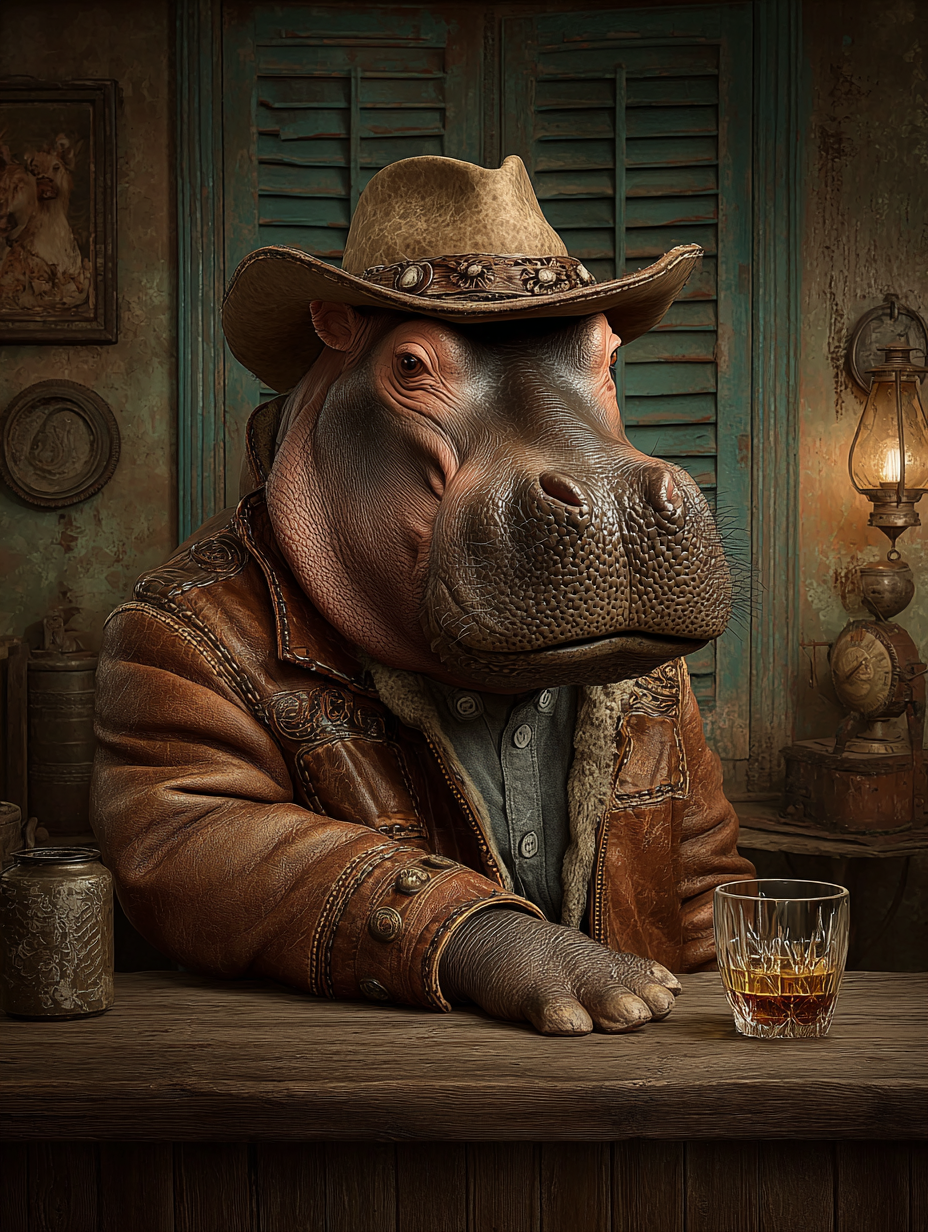 Cowboy Hippopotamus Digital Download Wall Art