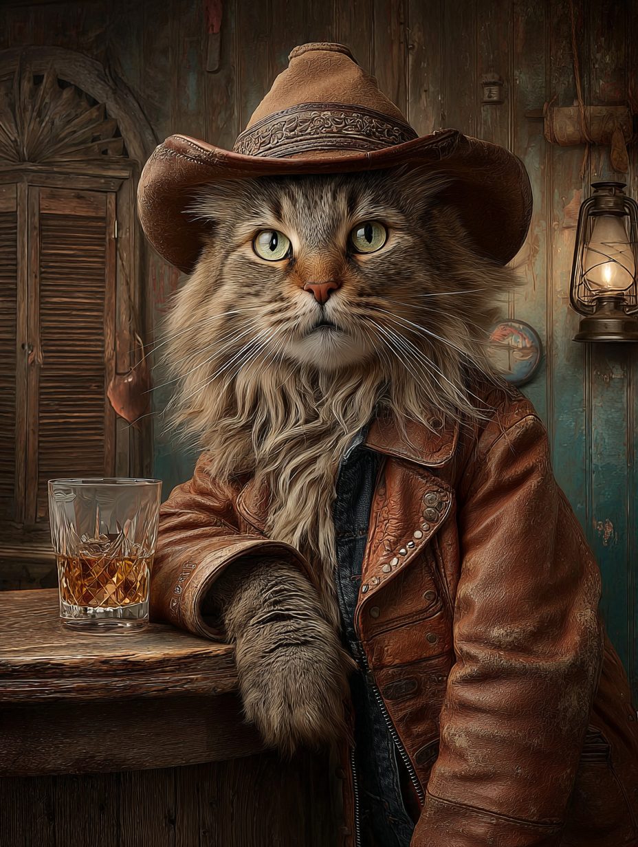 Cowboy Maine Coon Cat Digital Download Wall Art