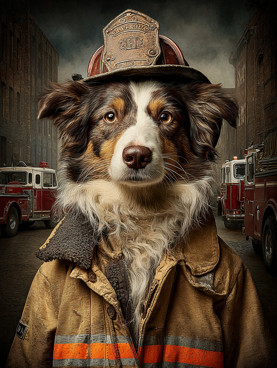 Fireman Australian Shepherd Digital Download Wall Art