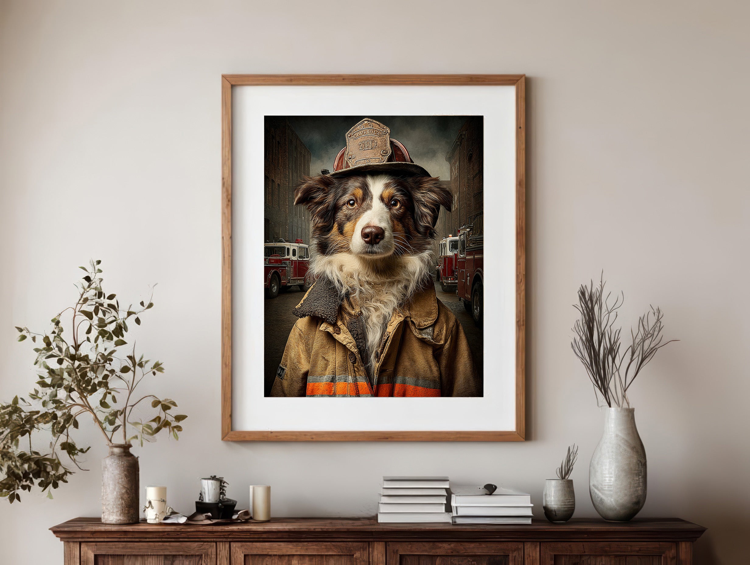 Fireman Australian Shepherd Digital Download Wall Art