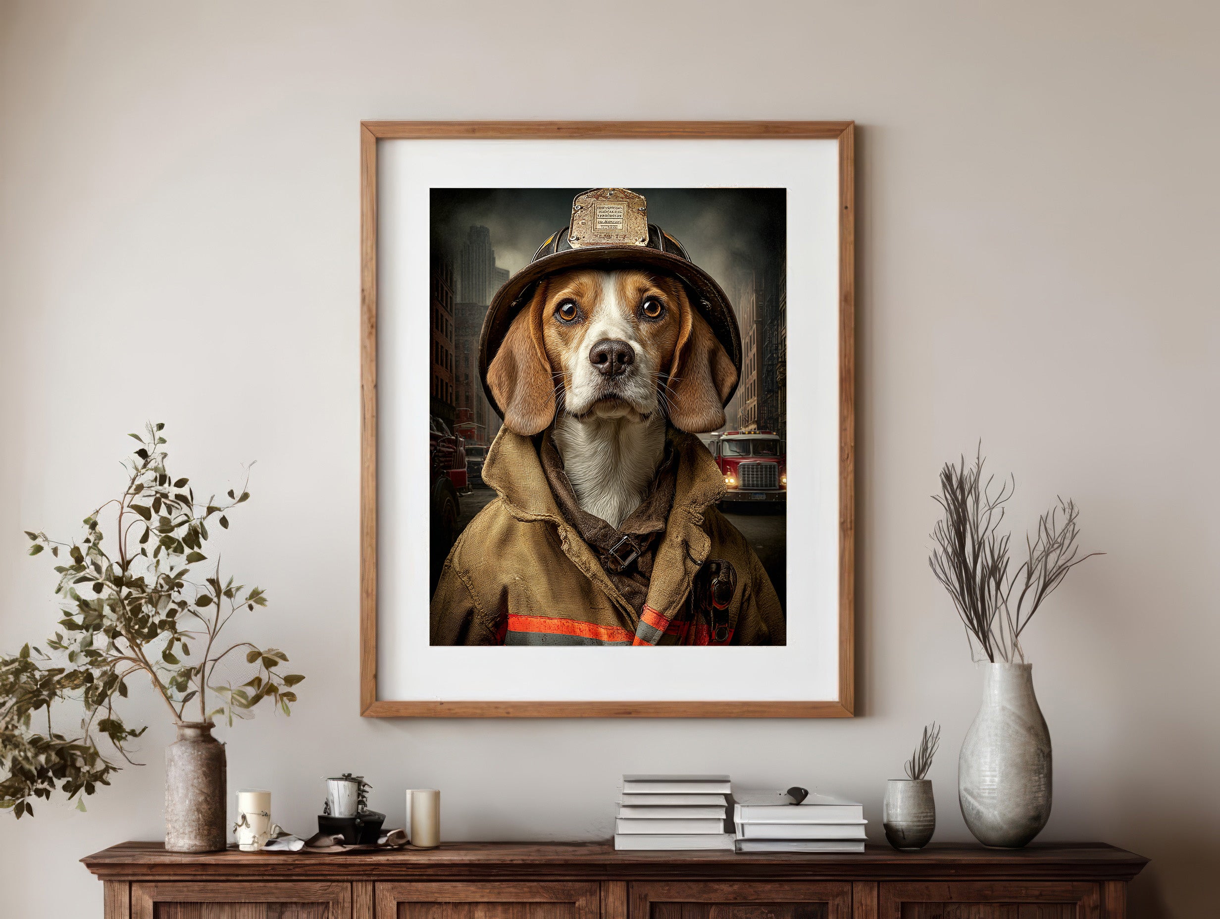 Fireman Beagle Digital Download Wall Art