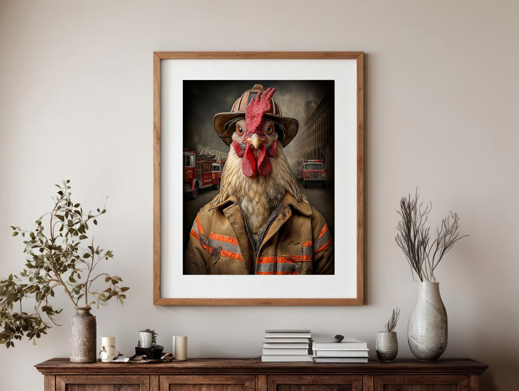 Fireman Chicken Digital Download Wall Art