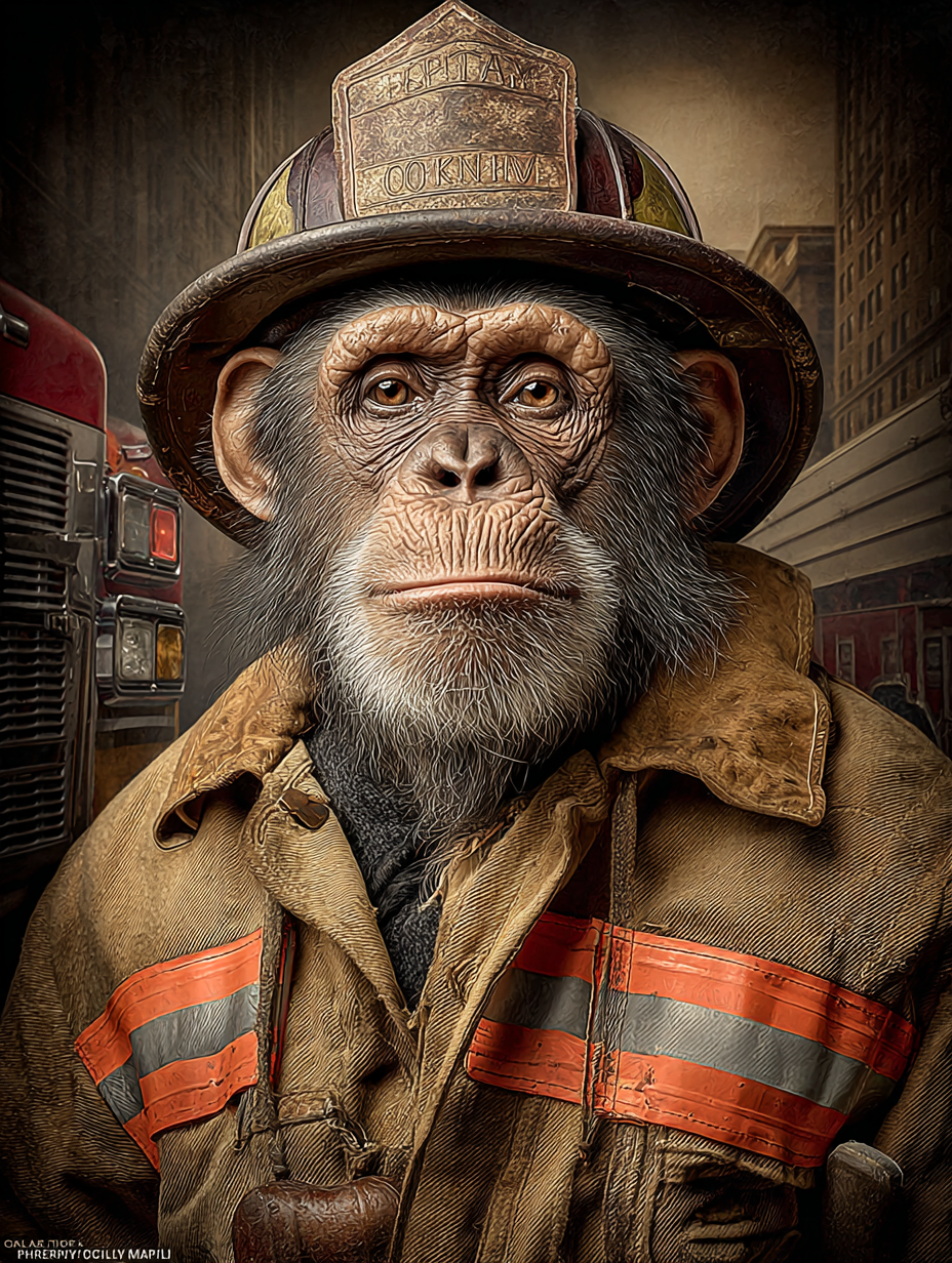 Fireman Chimpanzee Digital Download Wall Art