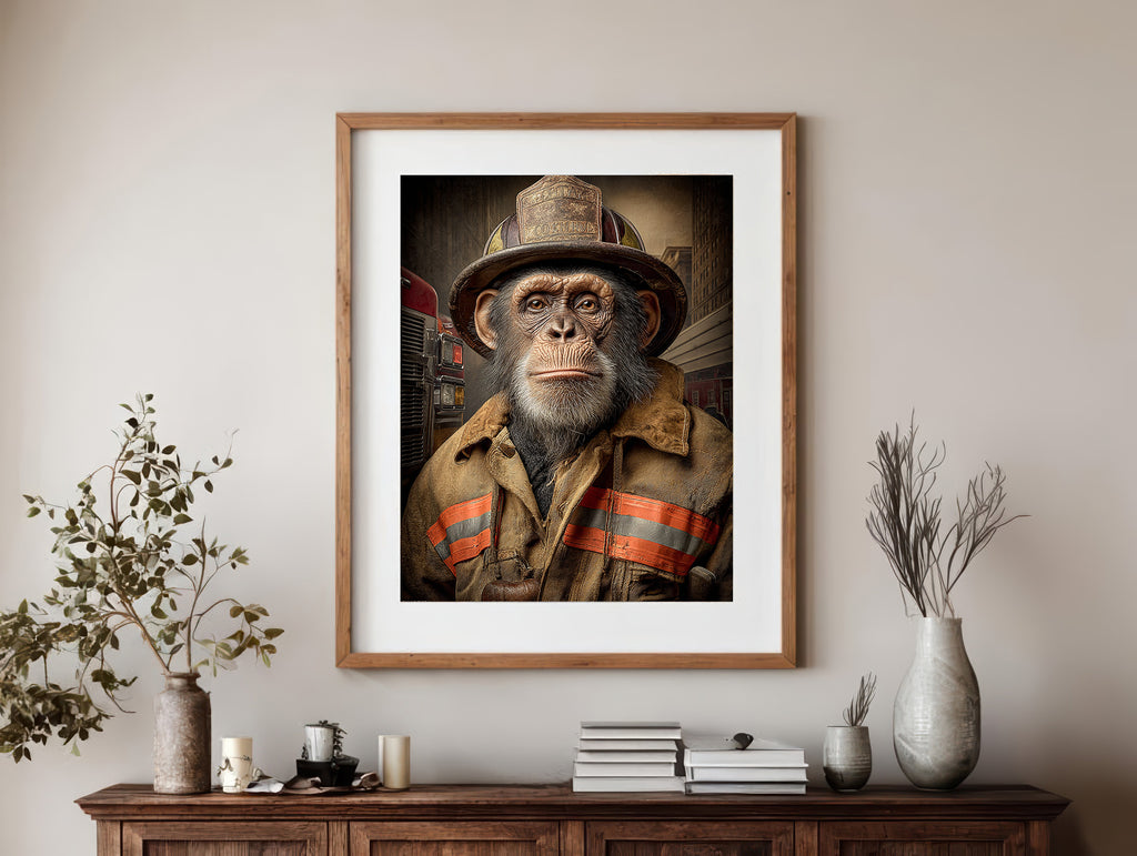 Fireman Chimpanzee Digital Download Wall Art