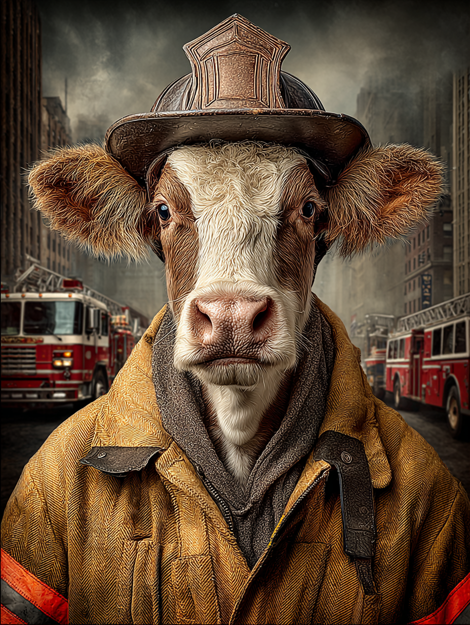 Fireman Cow Digital Download Wall Art