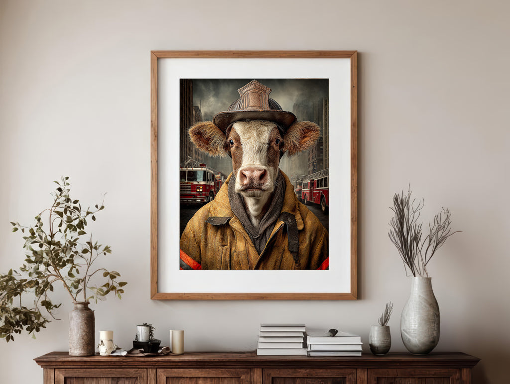 Fireman Cow Digital Download Wall Art