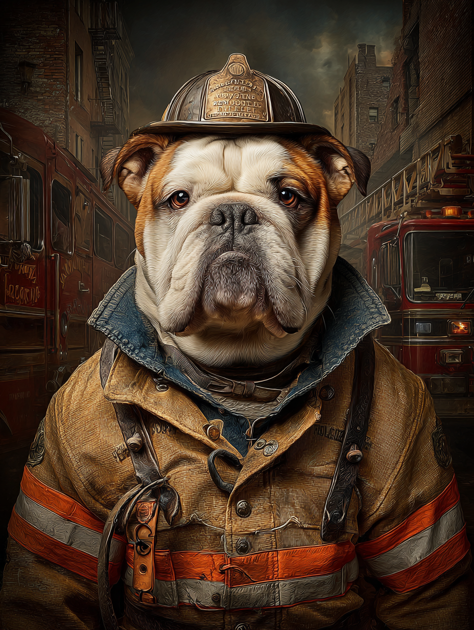 Fireman English Bulldog Digital Download Wall Art