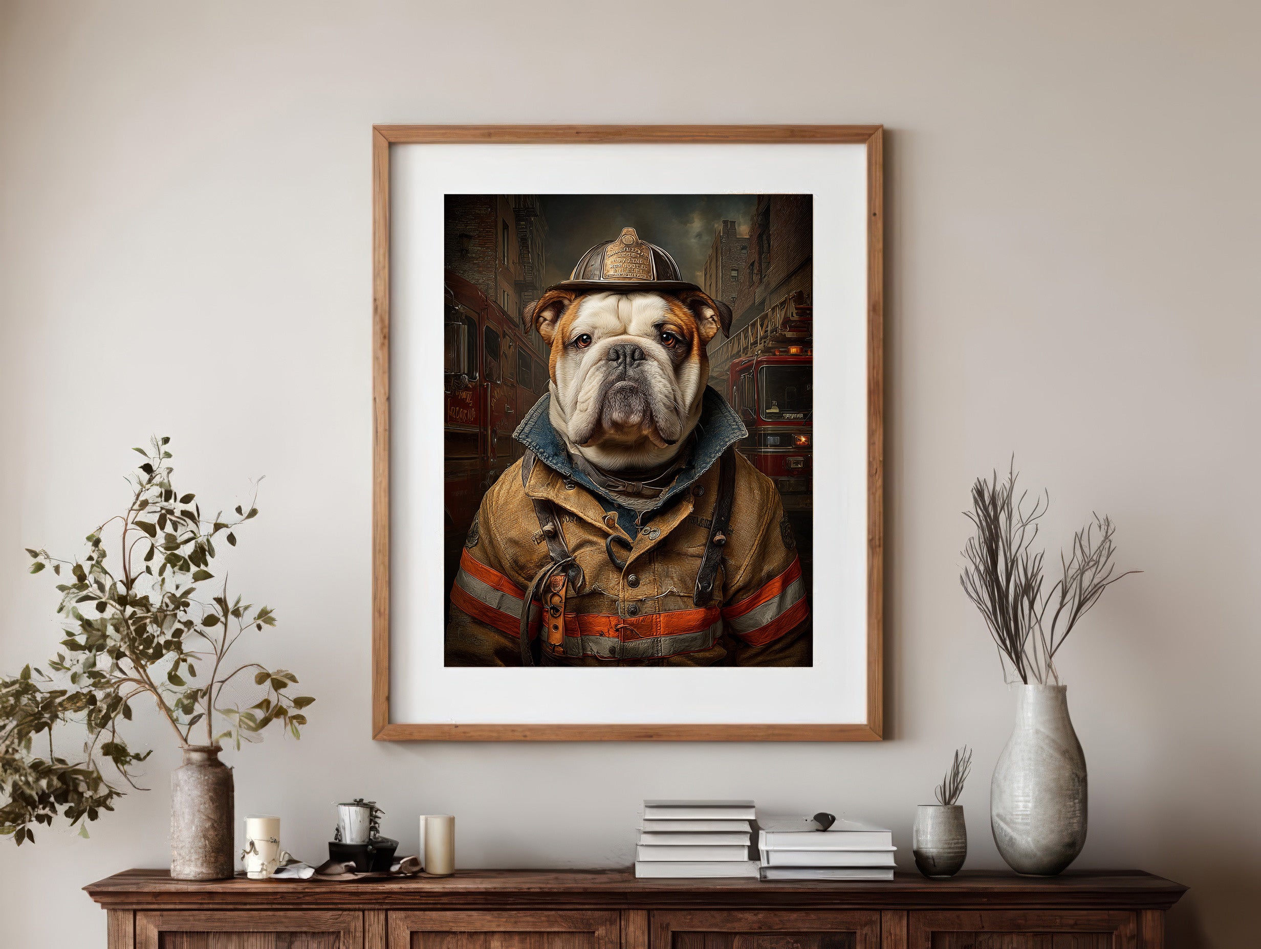 Fireman English Bulldog Digital Download Wall Art