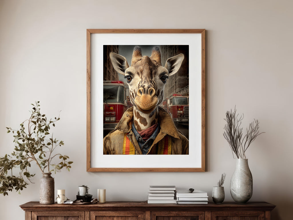 Fireman Giraffe Digital Download Wall Art
