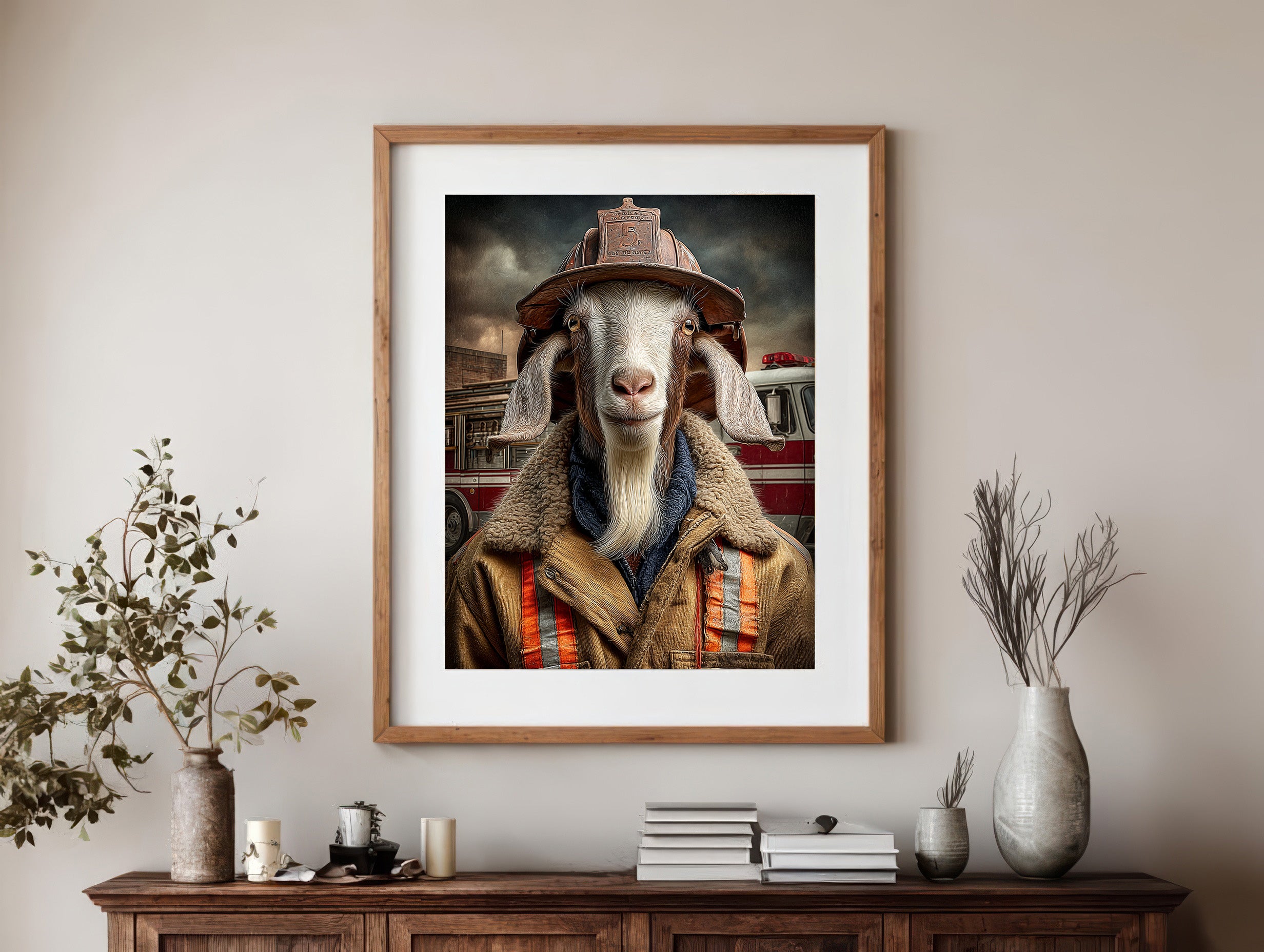 Fireman Goat Digital Download Wall Art