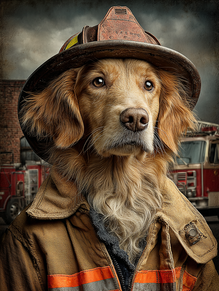 Fireman Golden Retriever Digital Download Wall Art