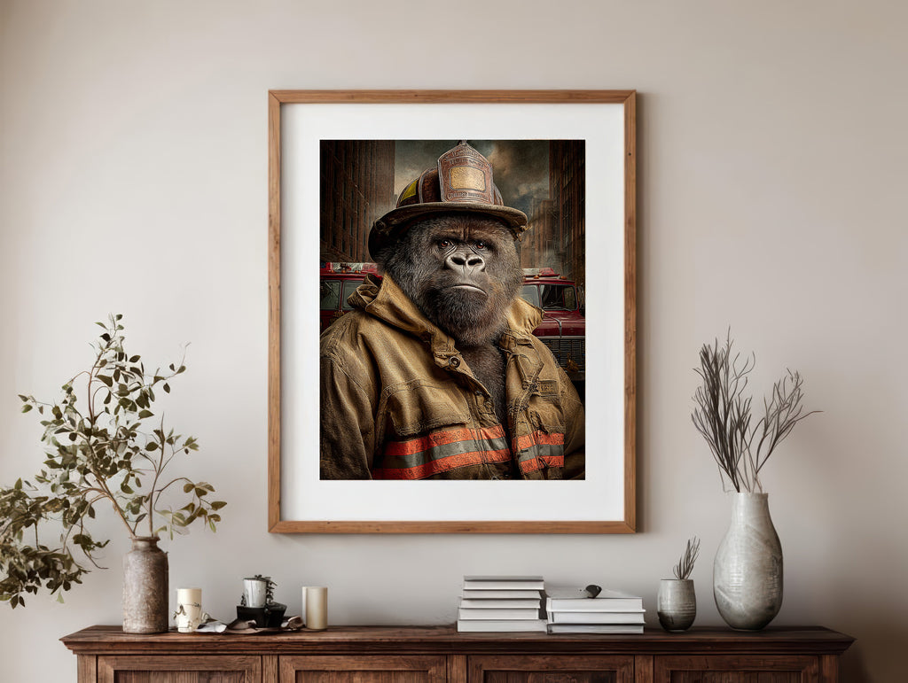 Fireman Gorilla Digital Download Wall Art