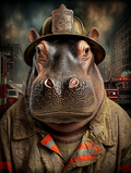 Fireman Hippopotamus Digital Download Wall Art