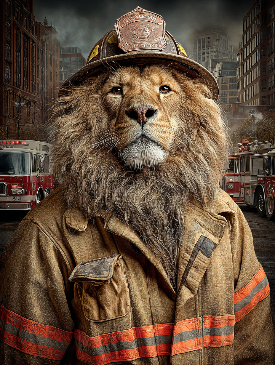 Fireman Lion Digital Download Wall Art