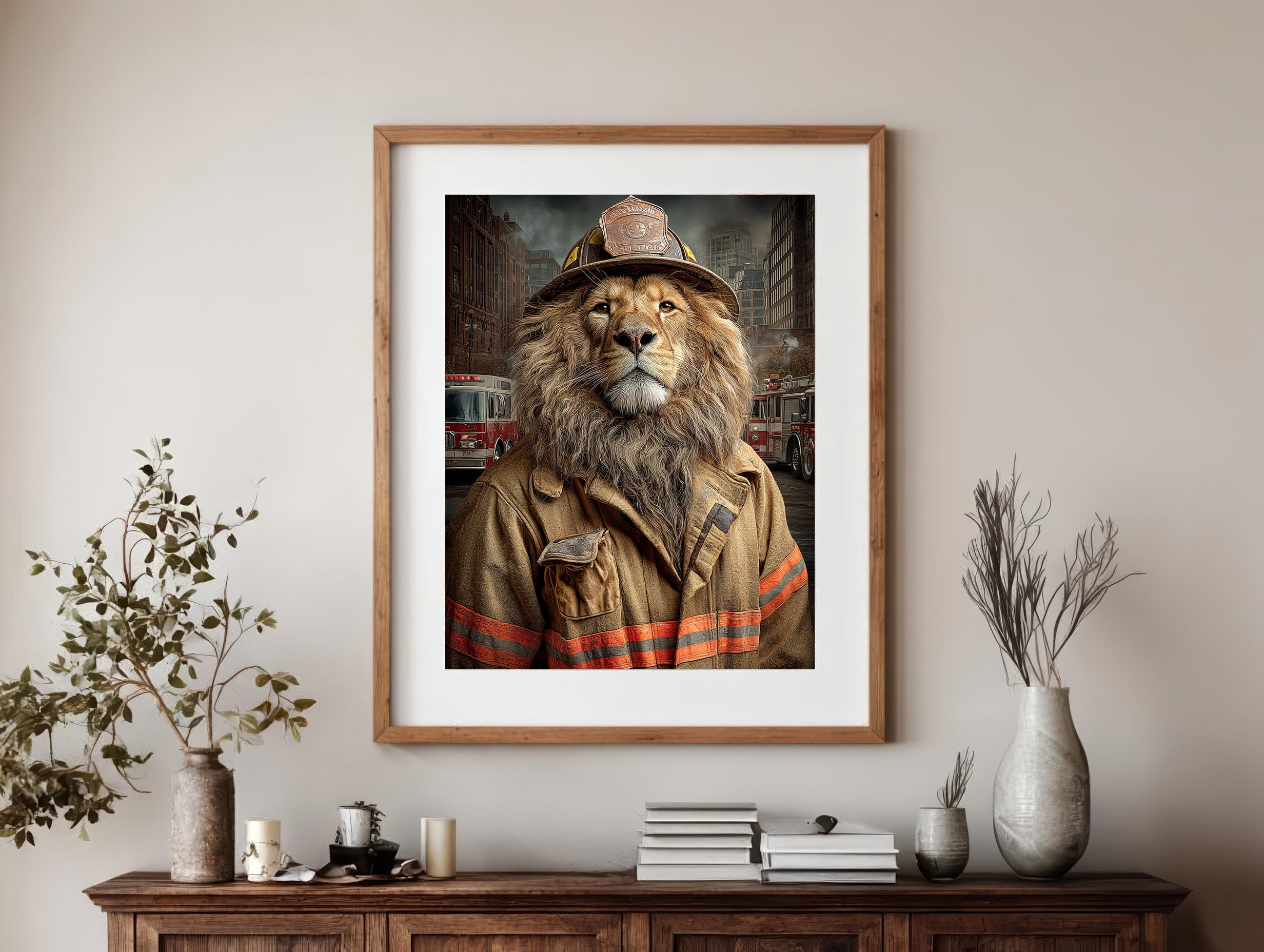 Fireman Lion Digital Download Wall Art