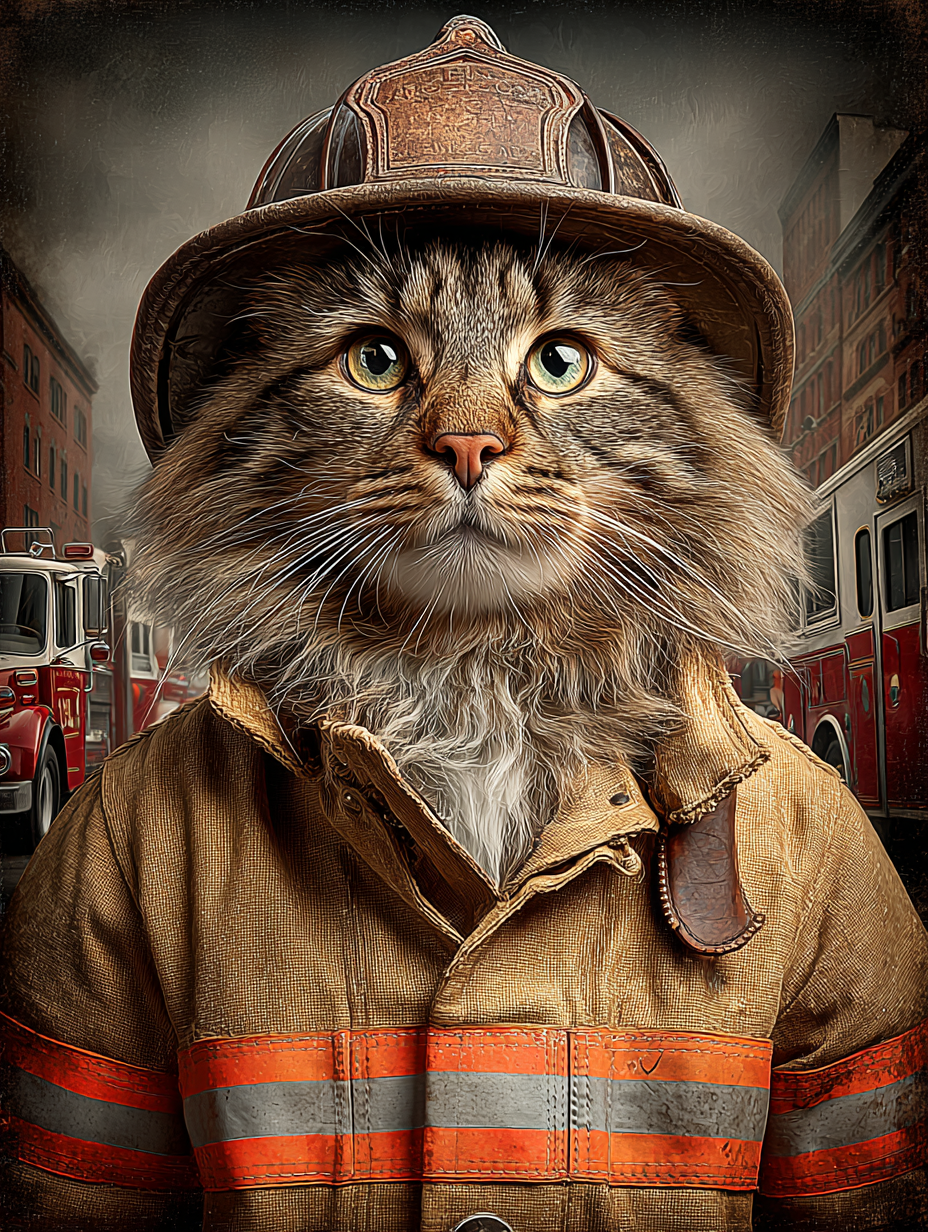 Fireman Maine Coon Cat Digital Download Wall Art