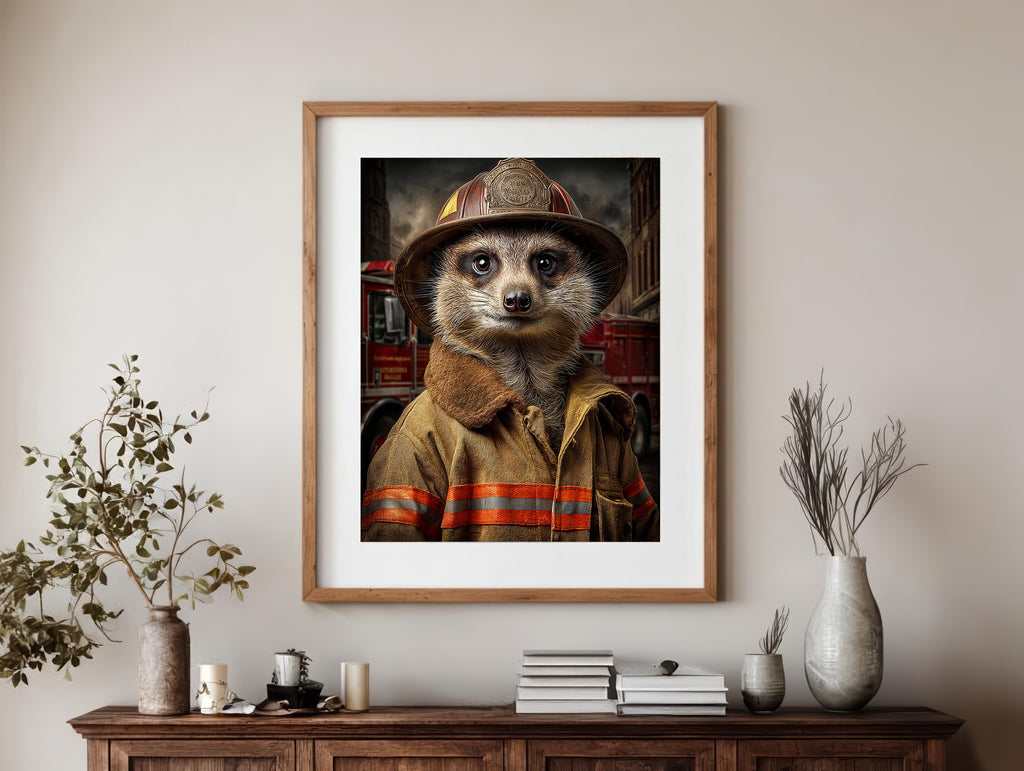 Fireman Meerkat Digital Download Wall Art