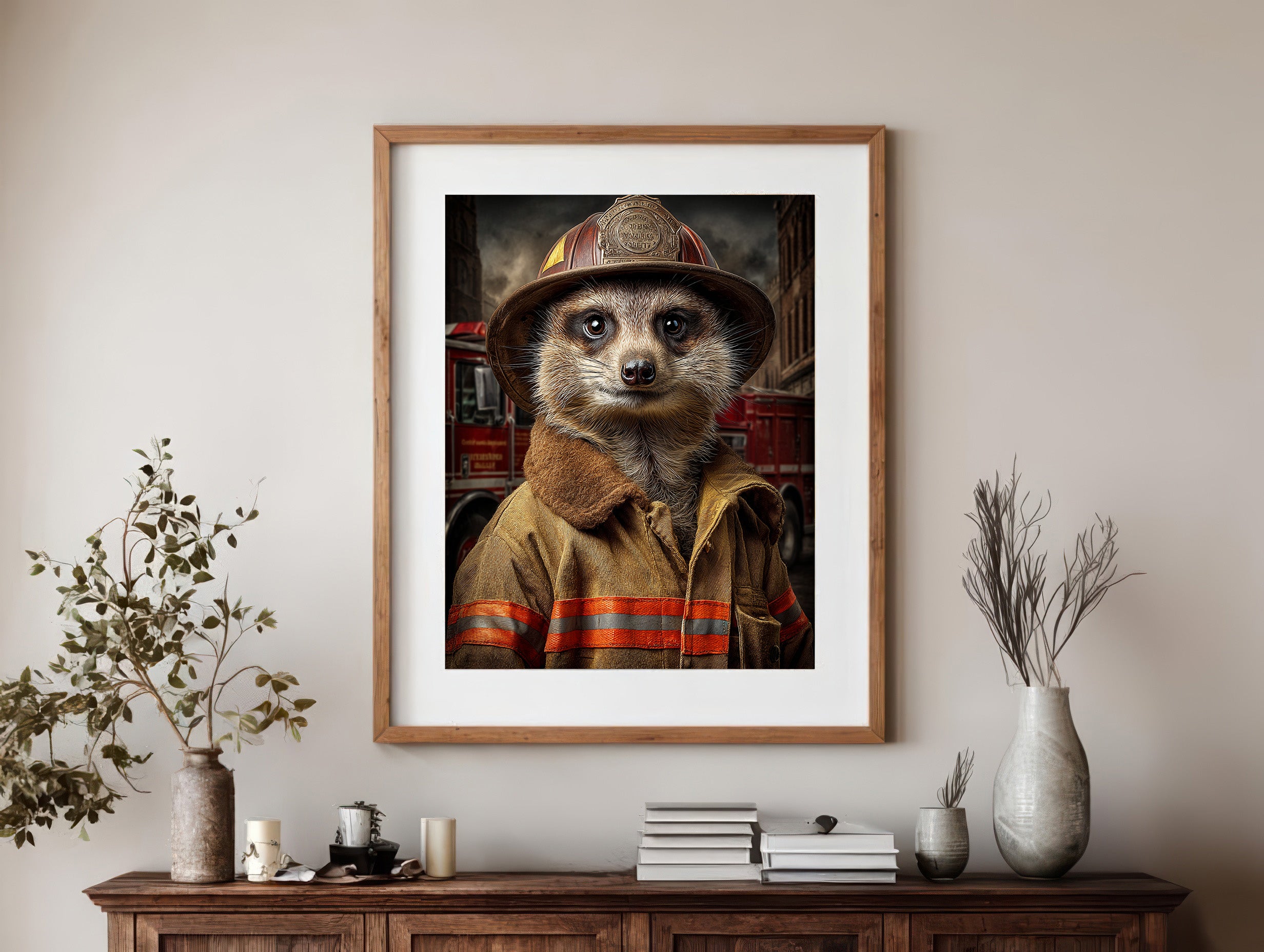 Fireman Meerkat Digital Download Wall Art