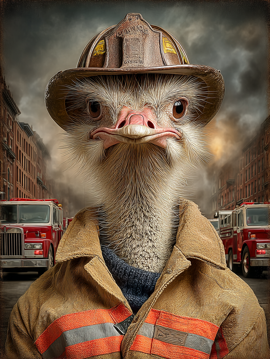 Fireman Ostrich Digital Download Wall Art