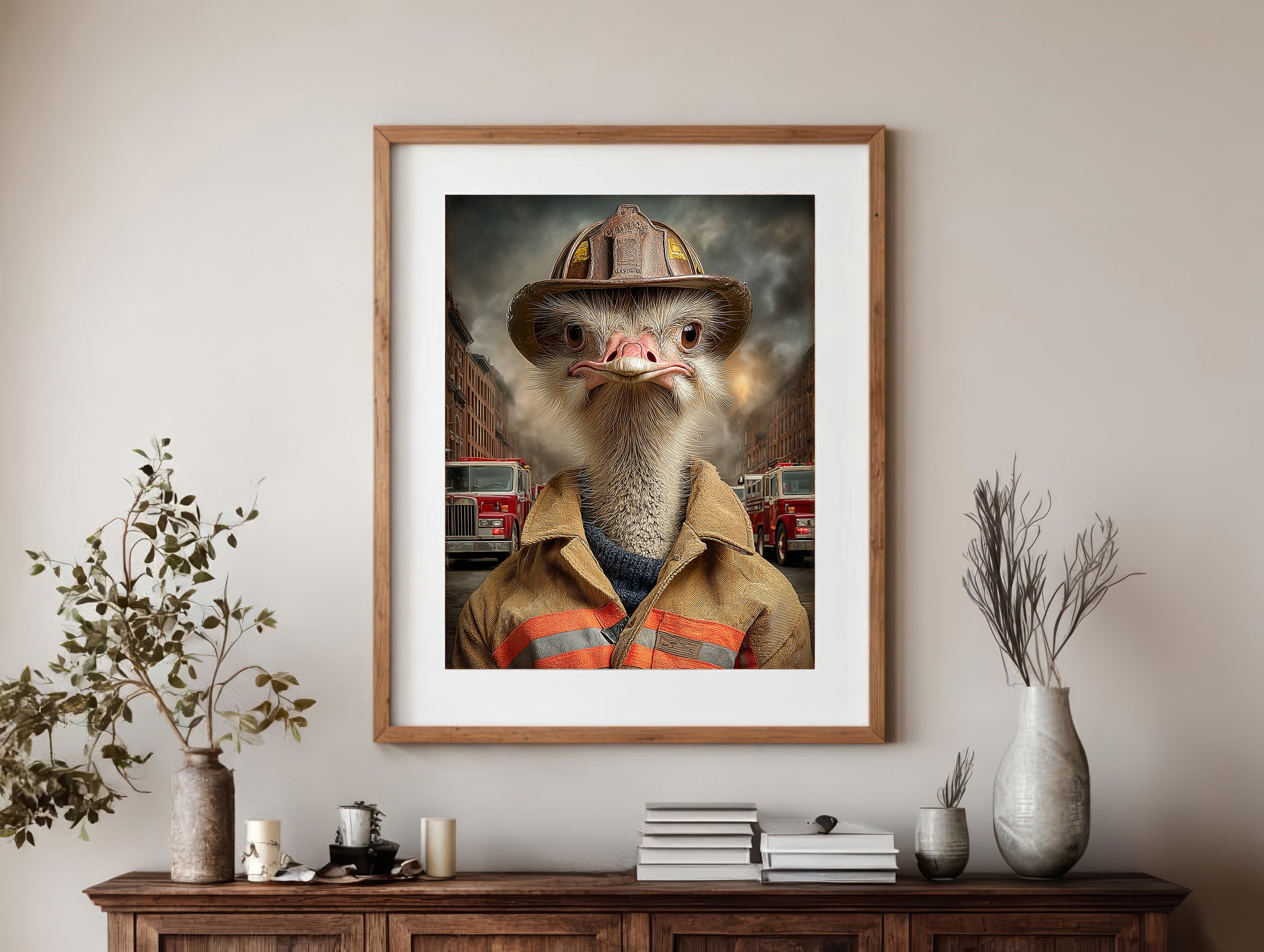 Fireman Ostrich Digital Download Wall Art