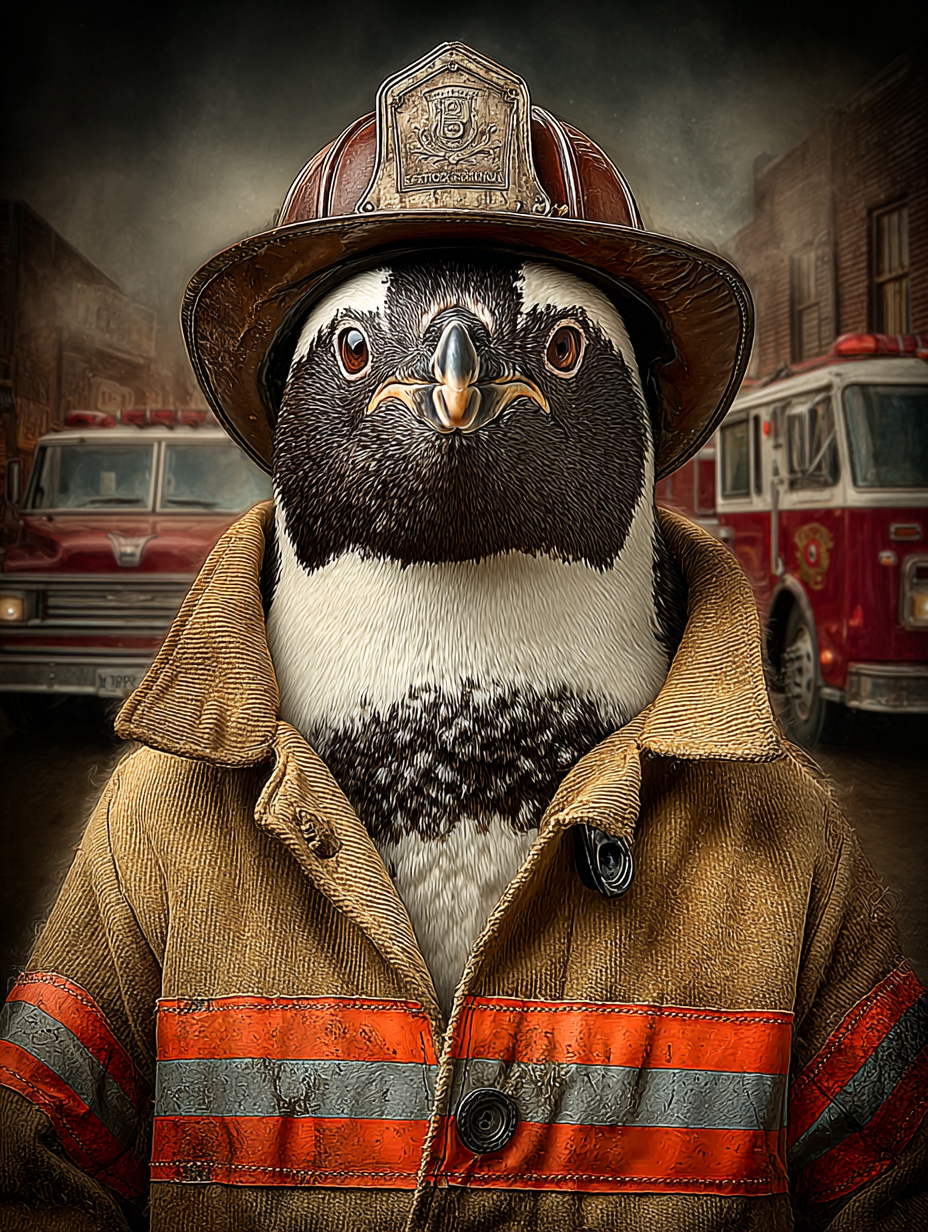 Fireman Penguin Digital Download Wall Art