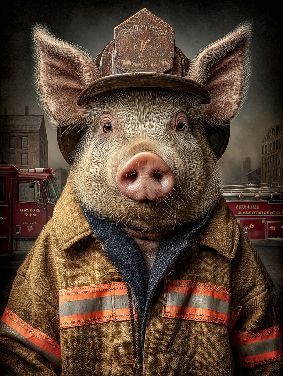 Fireman Pig Digital Download Wall Art