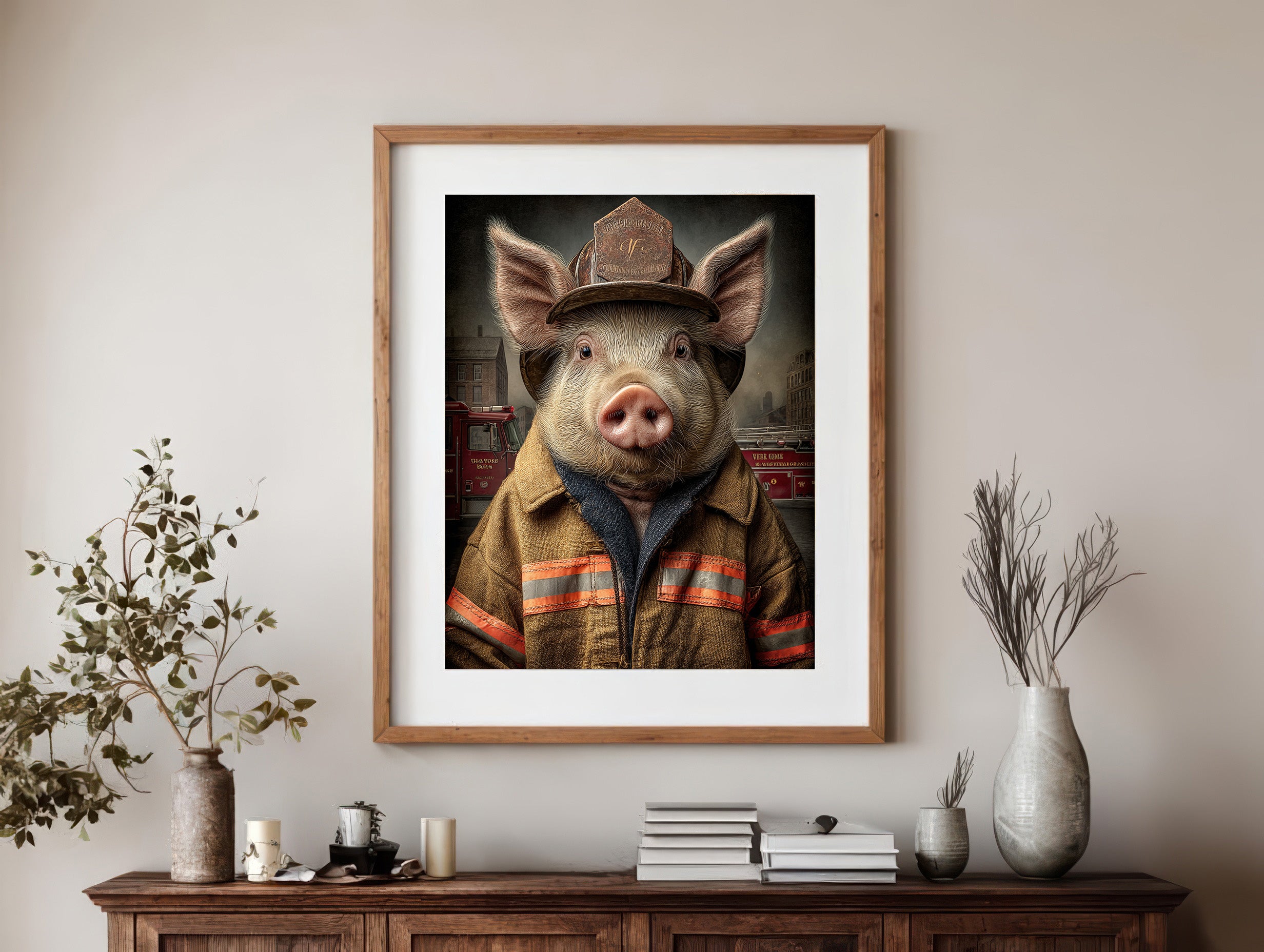 Fireman Pig Digital Download Wall Art