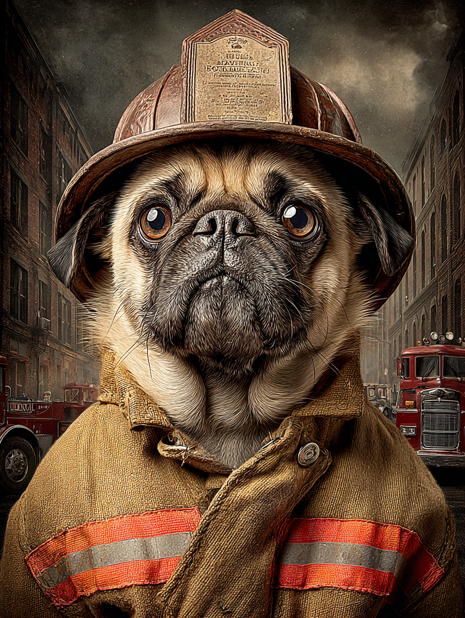 Fireman Pug Digital Download Wall Art