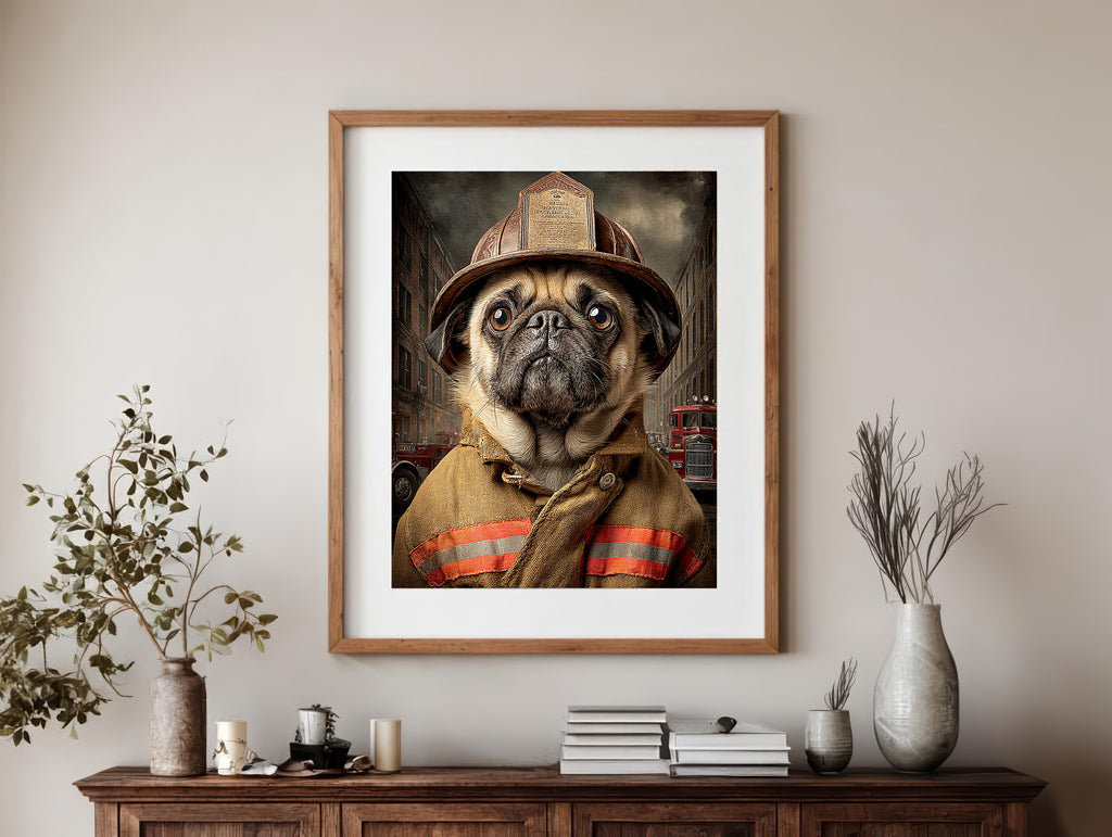 Fireman Pug Digital Download Wall Art