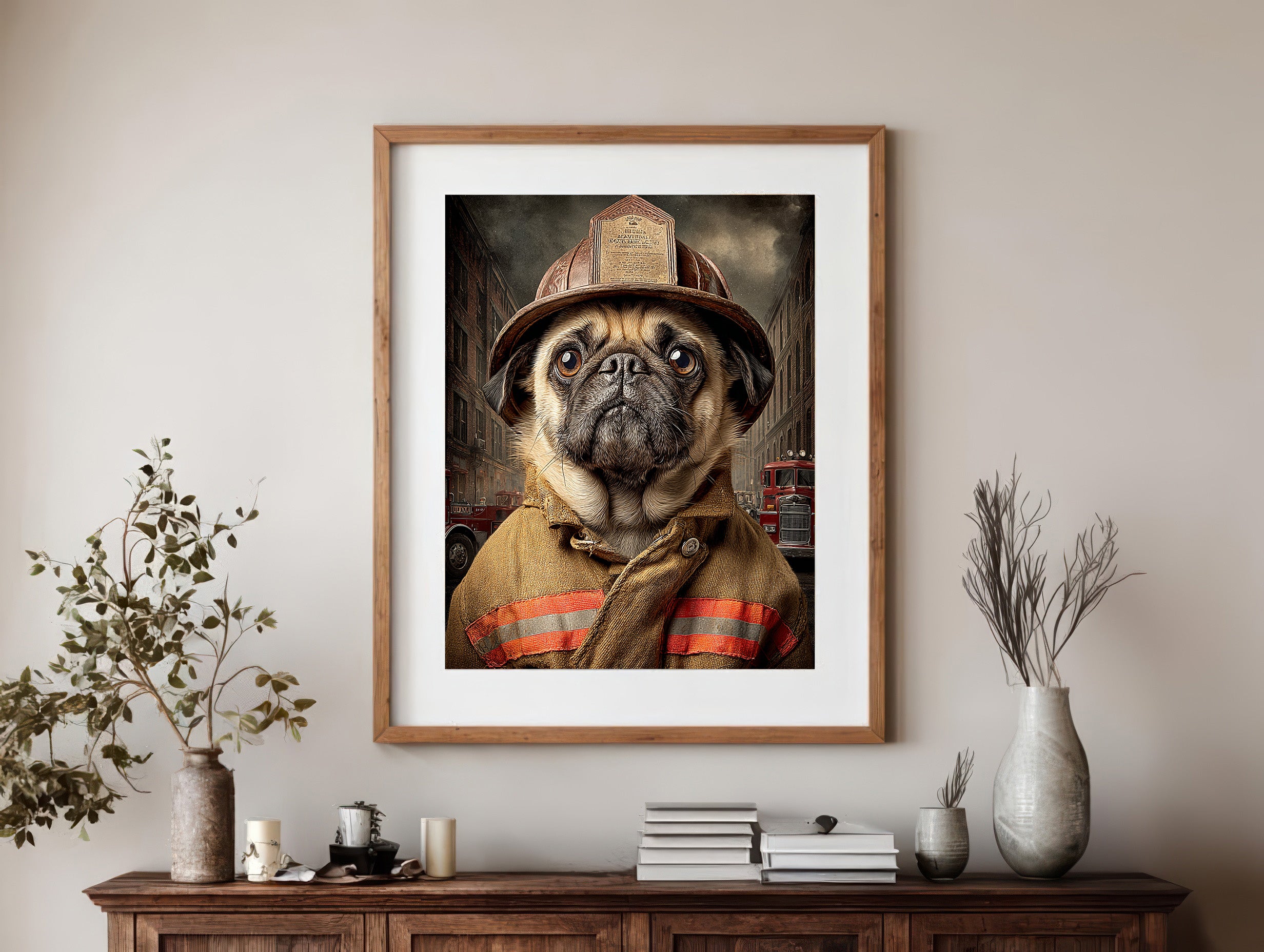 Fireman Pug Digital Download Wall Art