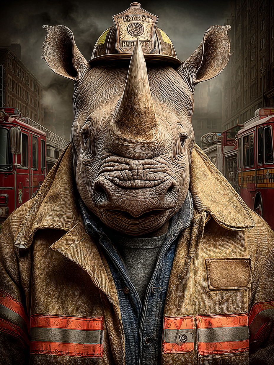 Fireman Rhinoceros Digital Download Wall Art