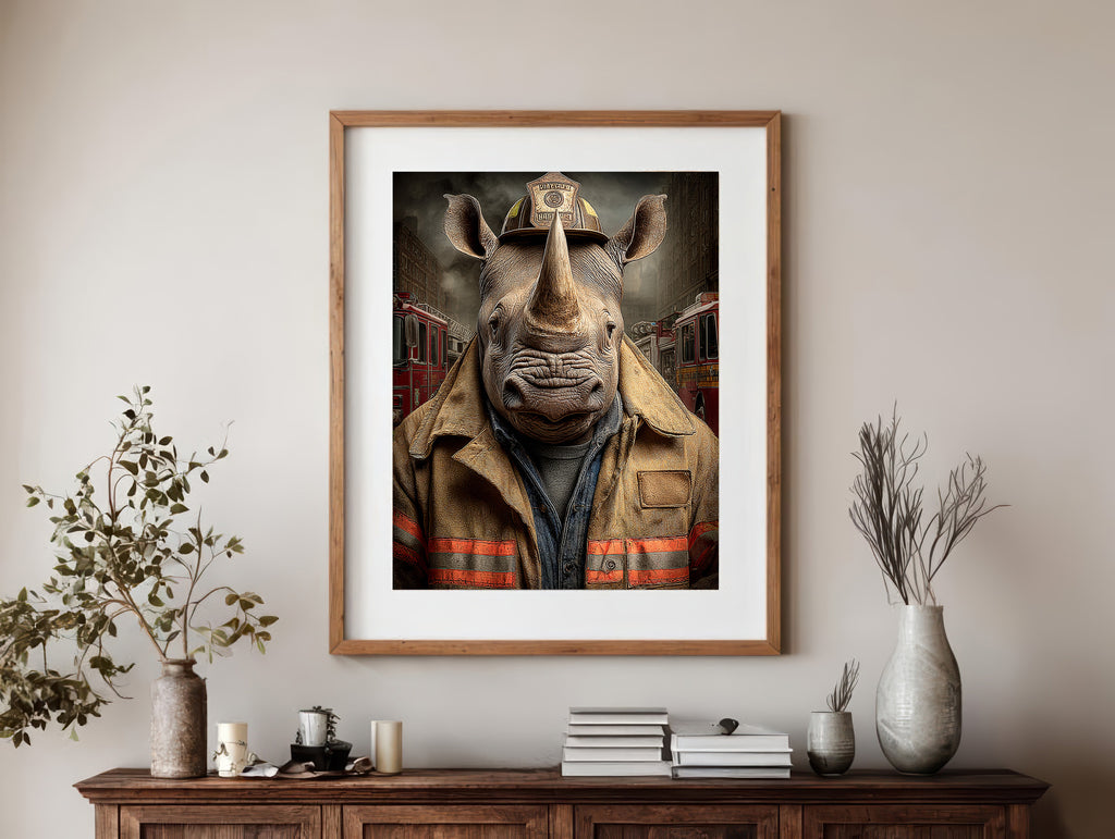 Fireman Rhinoceros Digital Download Wall Art