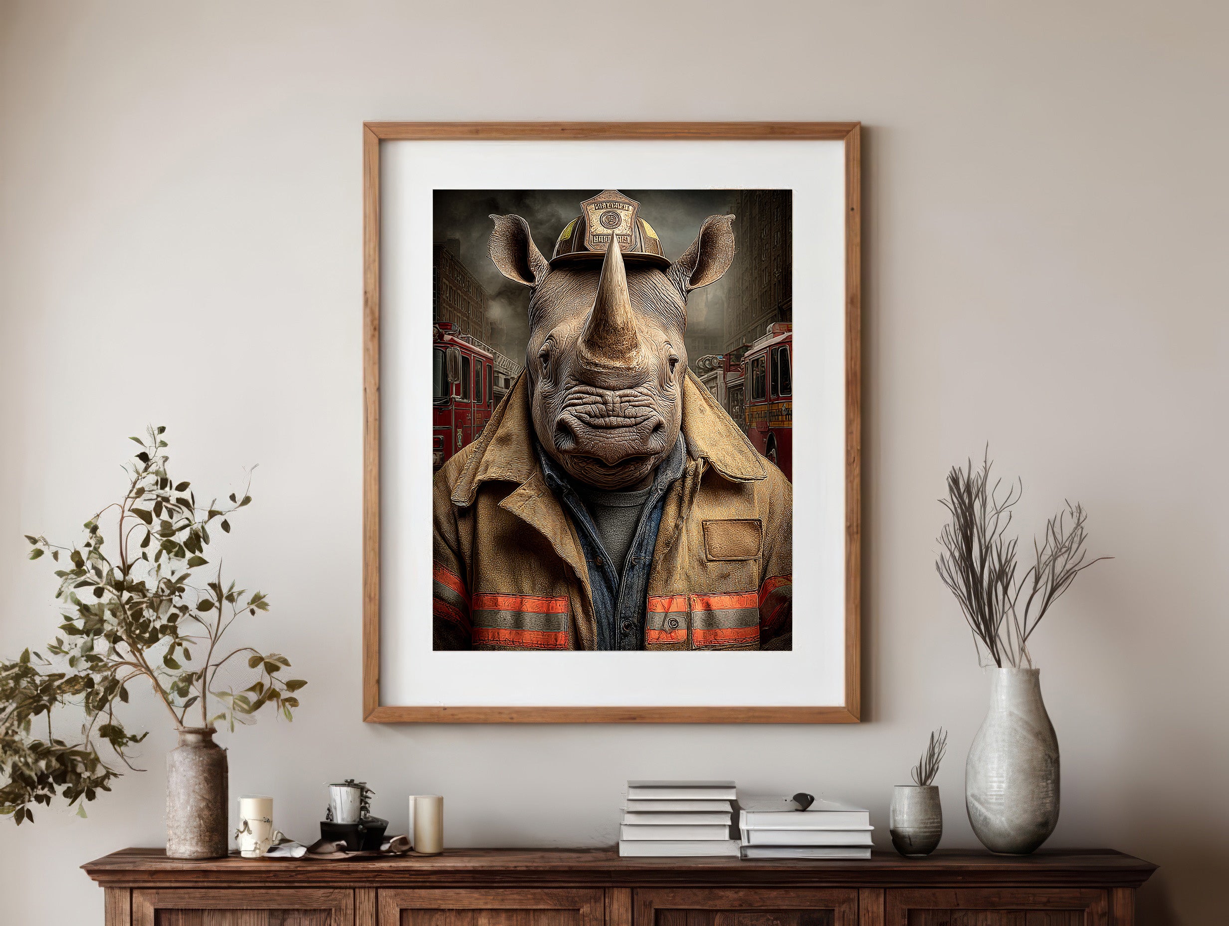 Fireman Rhinoceros Digital Download Wall Art