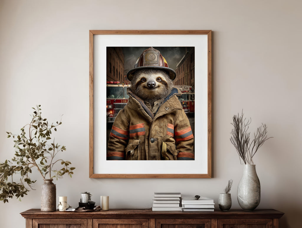 Fireman Sloth Digital Download Wall Art