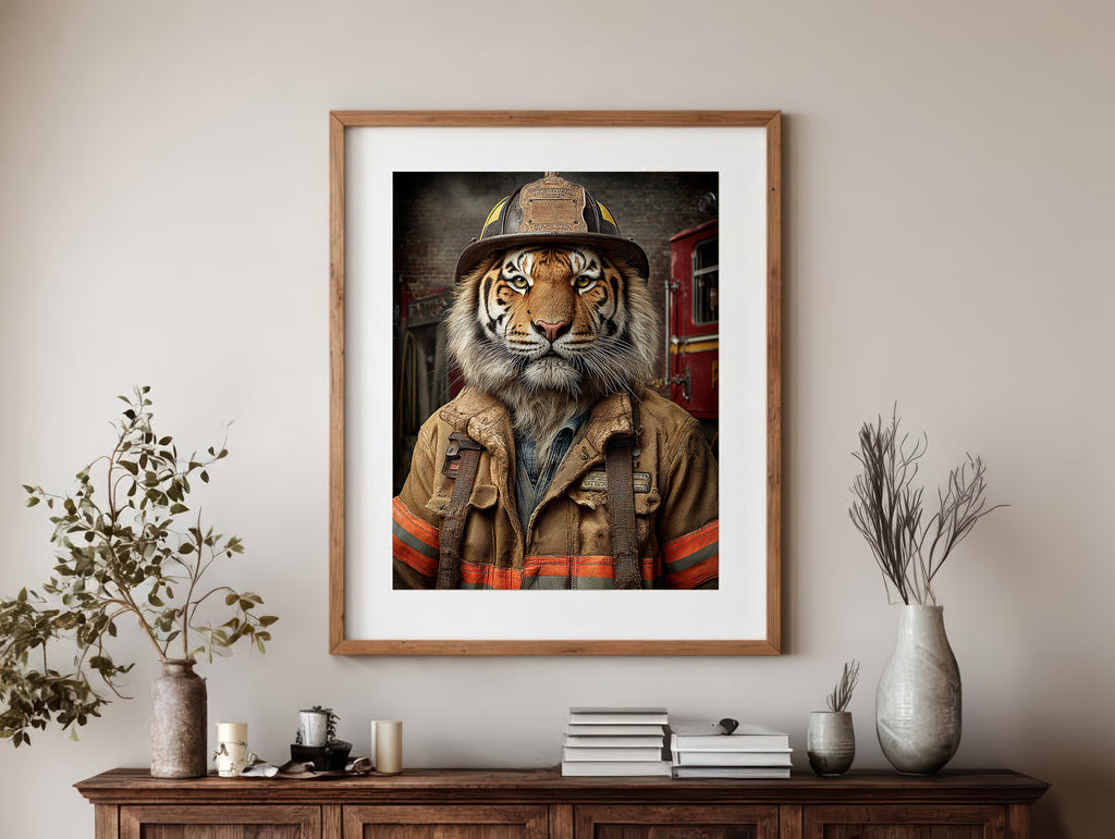 Fireman Tiger Digital Download Wall Art