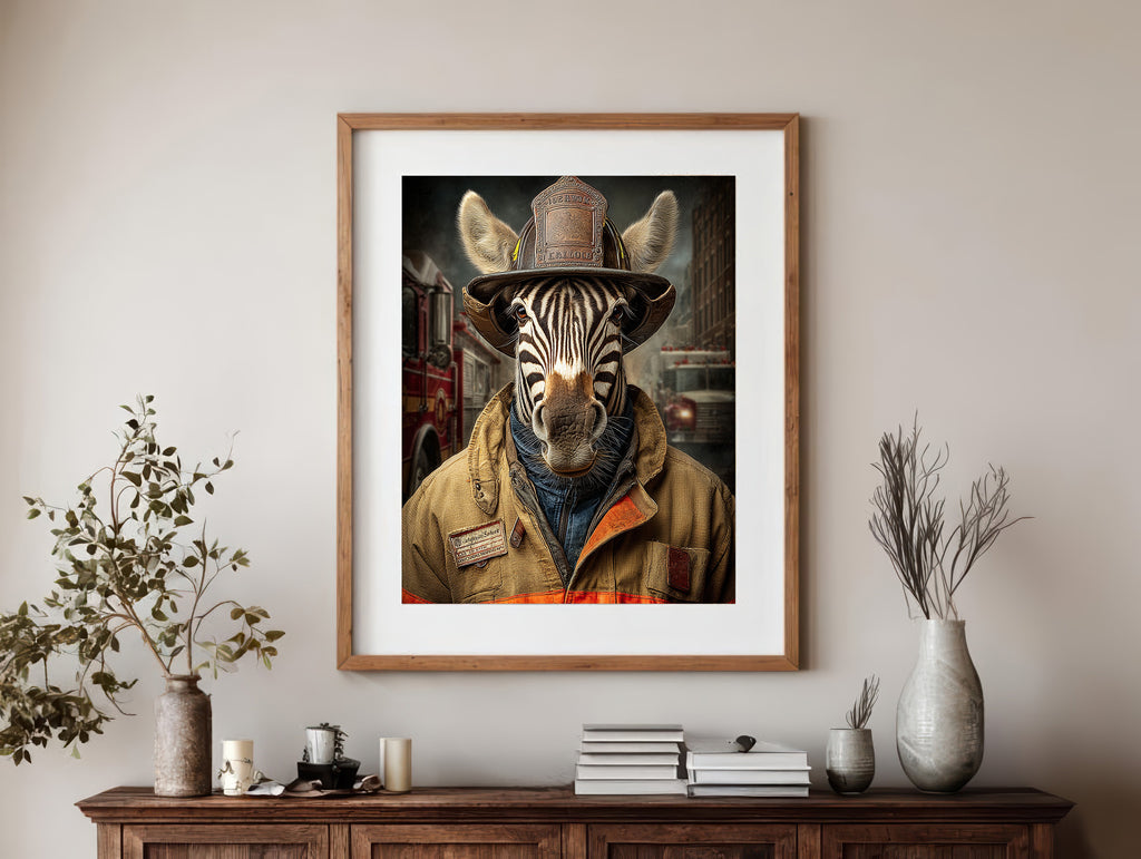 Fireman Zebra Digital Download Wall Art