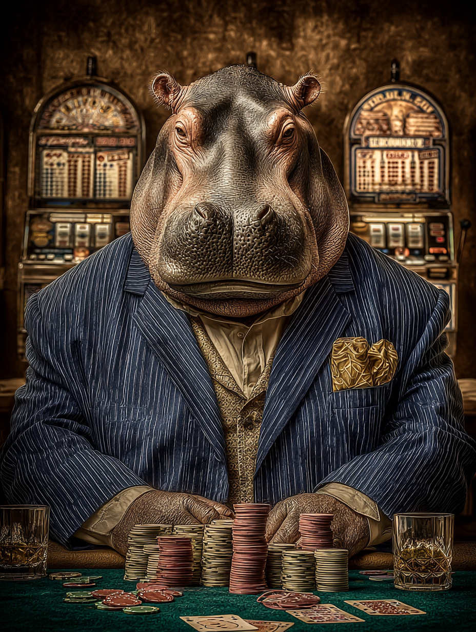 Gambler Hippopotamus Digital Download Wall Art