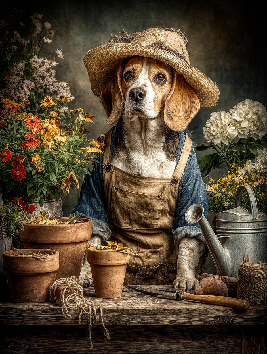 Gardener Beagle Digital Download Wall Art