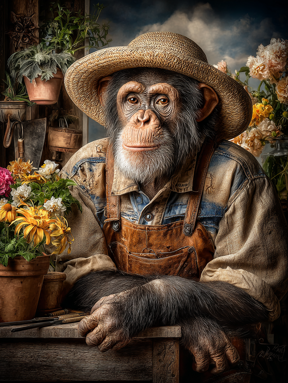 Gardener Chimpanzee Digital Download Wall Art