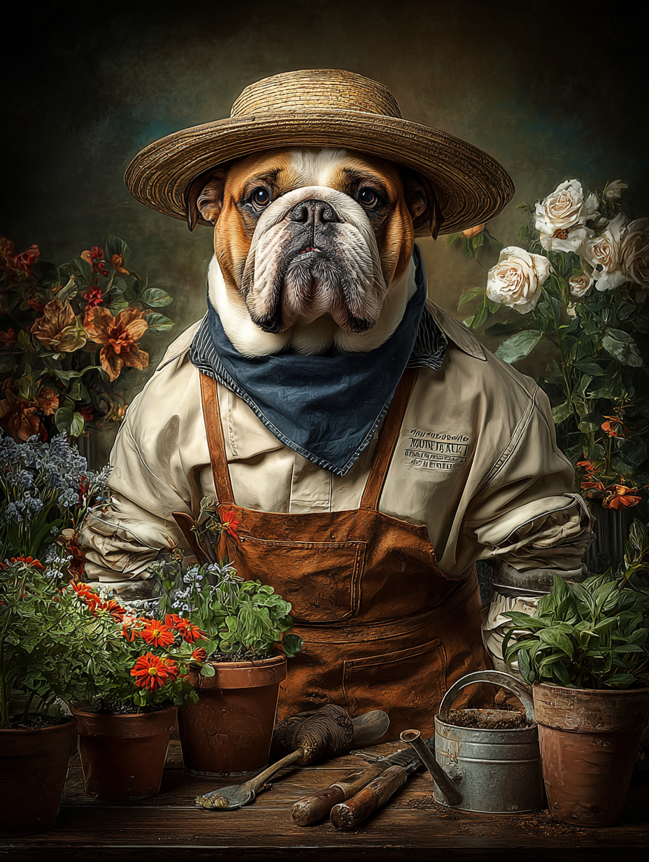 Gardener English Bulldog Digital Download Wall Art