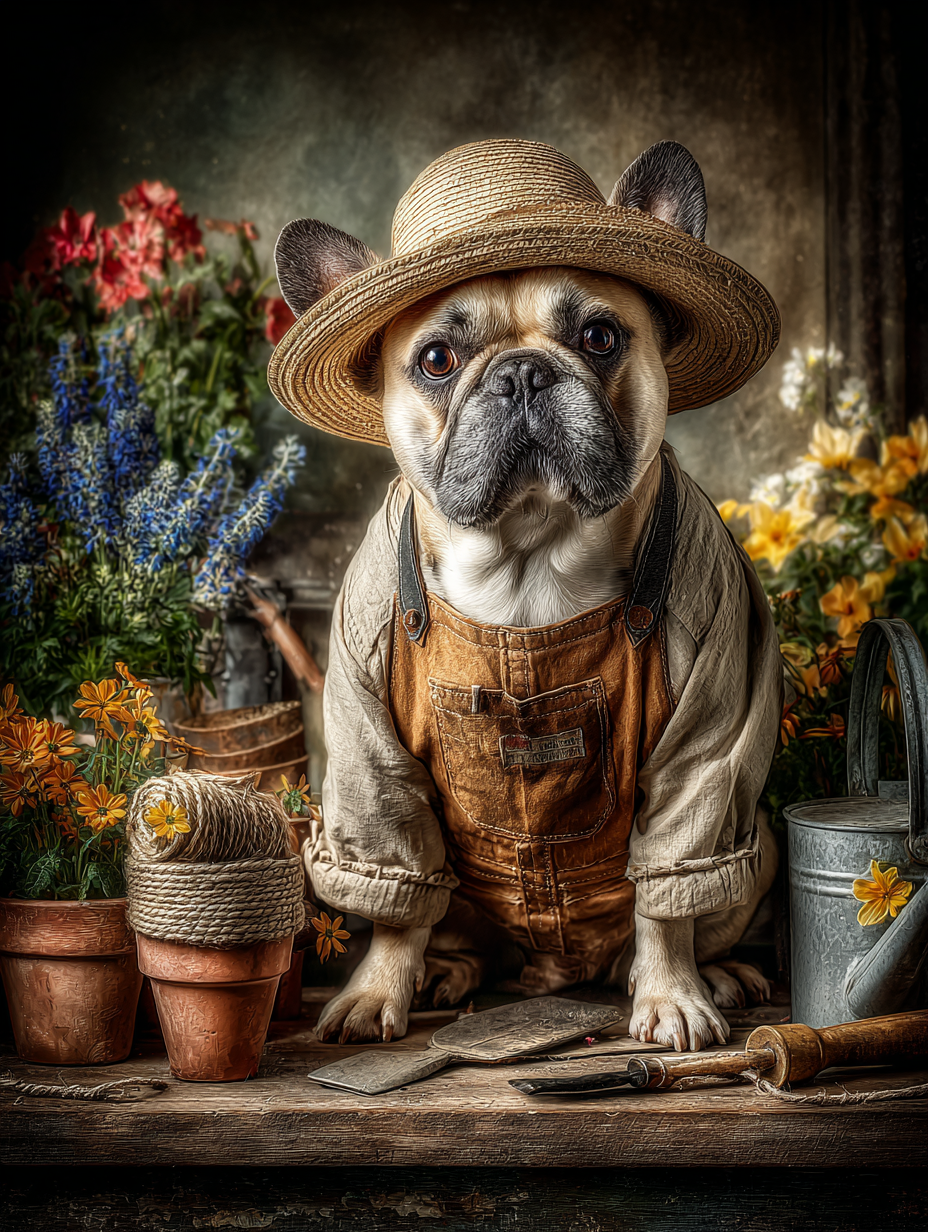 Gardener French Bulldog Digital Download Wall Art