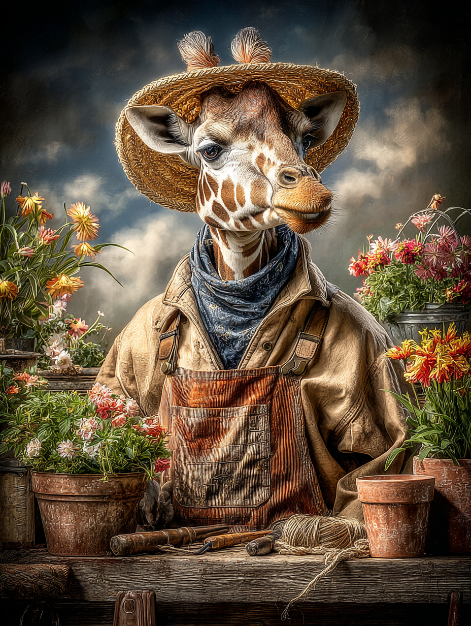 Gardener Giraffe Digital Download Wall Art