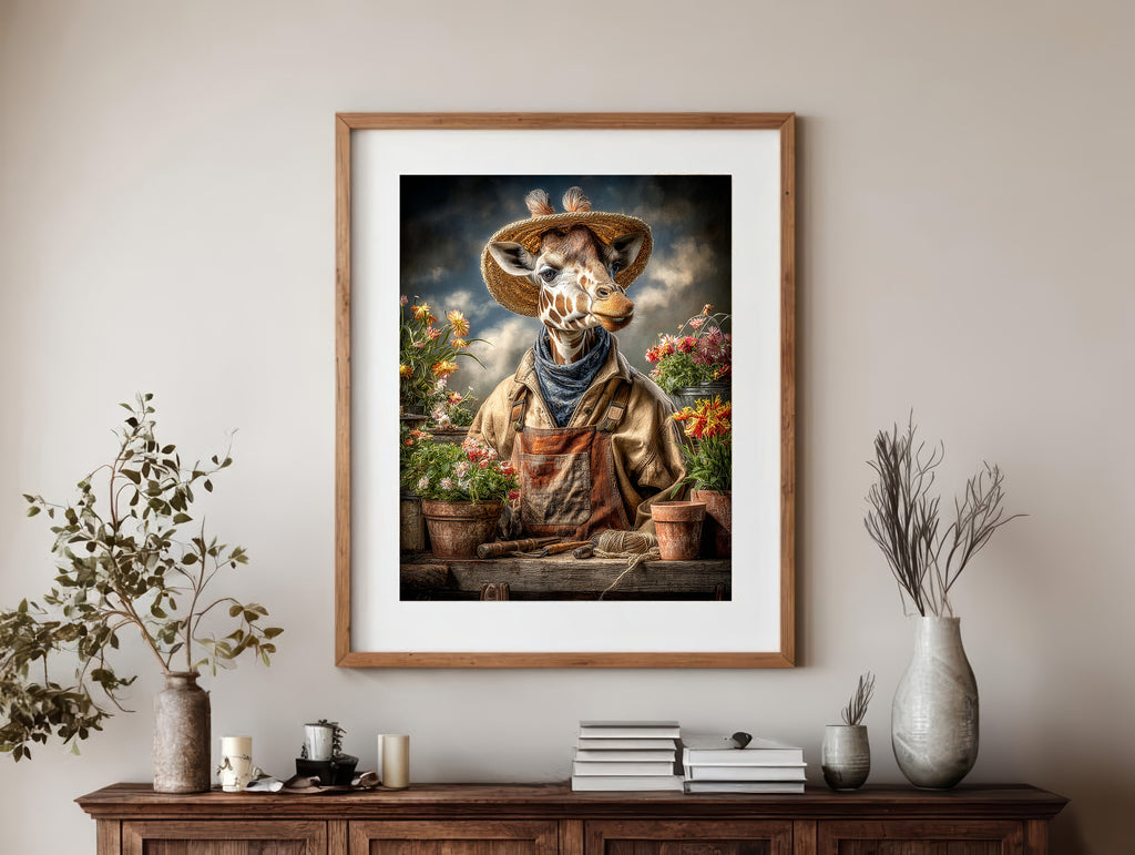 Gardener Giraffe Digital Download Wall Art